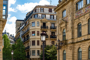 Old downtown of famous San Sebastian or Donostia city, touristic destination in Basque Country, north of Spain