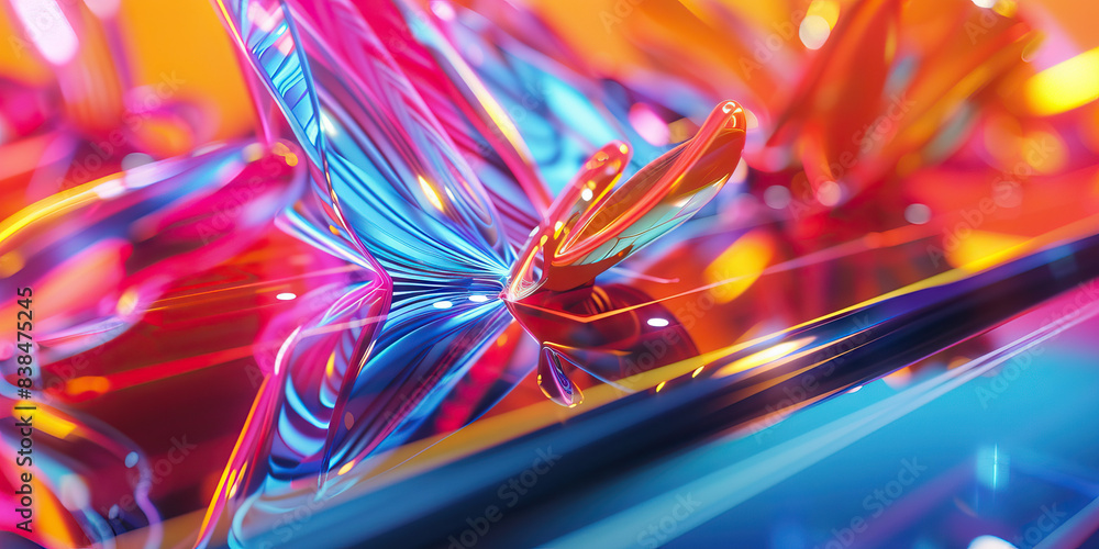 Poster the synesthetic symphony of shapes: vividly colored 3d models dancing on a futuristic touch screen.