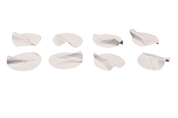 Round white stickers, blank tags labels isolated on a white background.