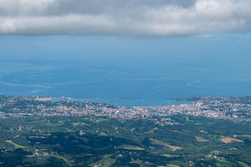 Travelling by old wooden train up to Larrun or La Rhune, Larhune mountain at the western end of the Pyrenees located on border of France and Spain, in traditional Basque provinces Labourd and Navarra