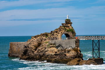 Panoramic view on seashore, cliffs, sandy beaches in touristic Biarritz city, Basque Country, Bay...