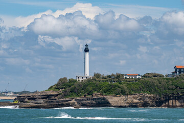 Lighthouse of Biarritz in touristic Biarritz city, Basque Country, Bay of Biscay of Atlantic ocean,...