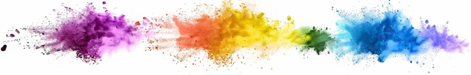 colorful  powder explosion set isolated on white background. 