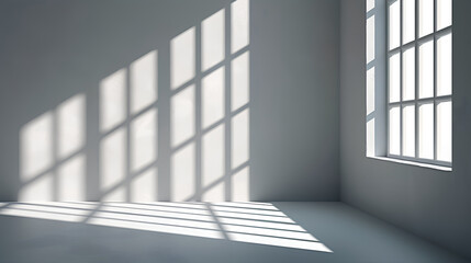 Fototapeta premium a minimalist depiction of a white wall with the shadow of a window,