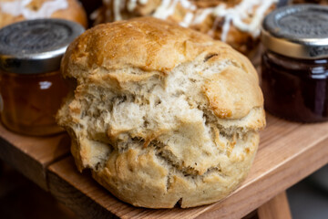 Scones - traditional British baked good, popular in the United Kingdom and Ireland, tea buns make with yeast with different toppings