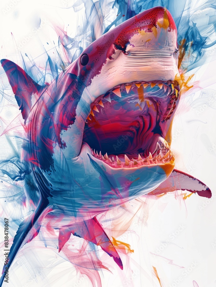 Poster abstract colorful shark. image created with generative ai technology. hyper realistic