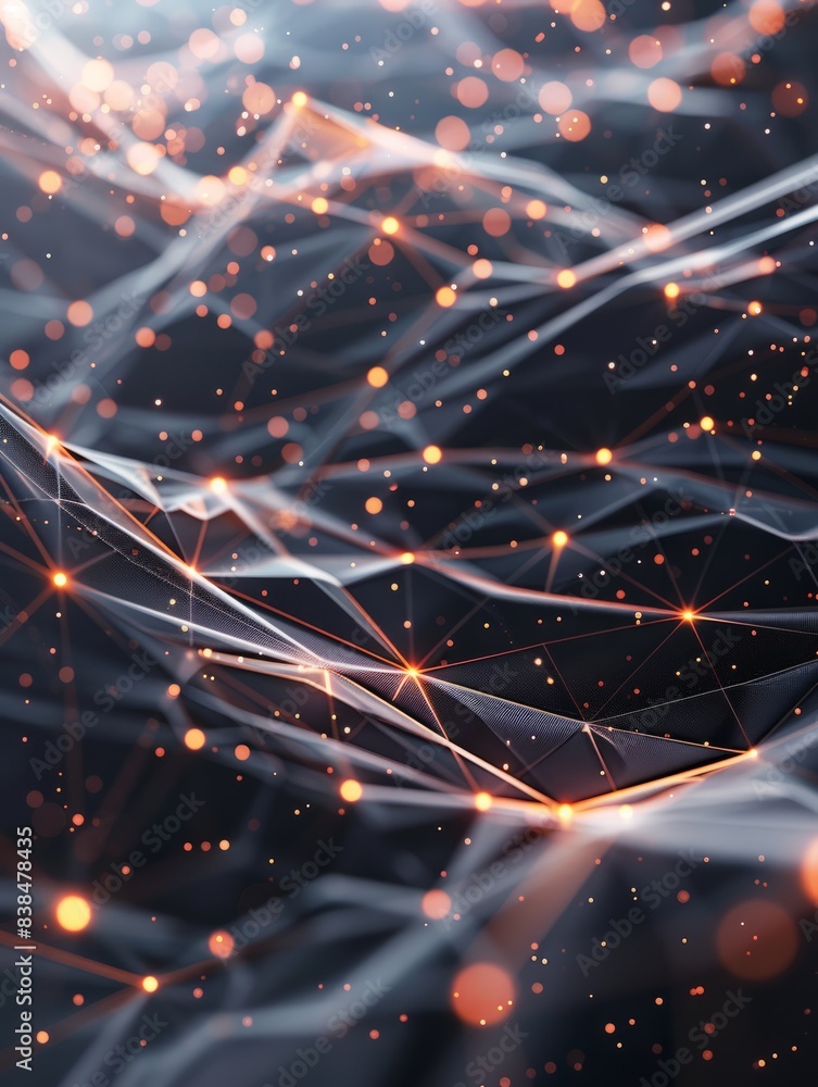 Poster abstract technology background with connection lines and dots. 3d rendering, ai generated hyper real