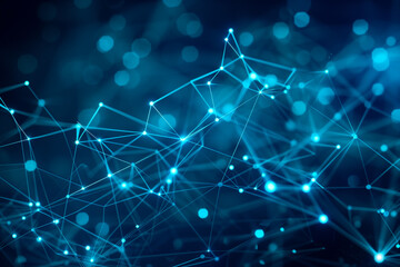Abstract Network Connections with Blue-Toned Dots and Lines