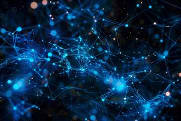 Abstract Network Connections with Blue-Toned Dots and Lines