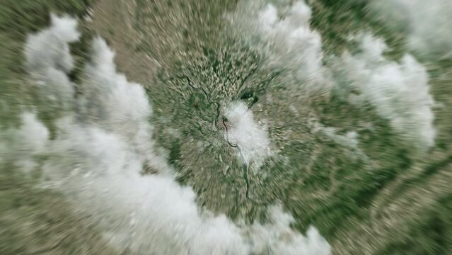 Zooming on Lyon, France. Earth zoom in from outer space to city. The animation continues by zoom out through clouds and atmosphere into space. View of the Earth at night. Images from NASA. 4K