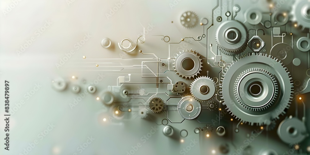 Poster a mix of vintage technology elements like cogs and computer circuits. concept vintage technology, co