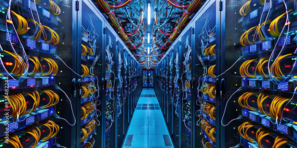 Poster the virtually endless: a seemingly infinite expanse of computer servers and network cables.