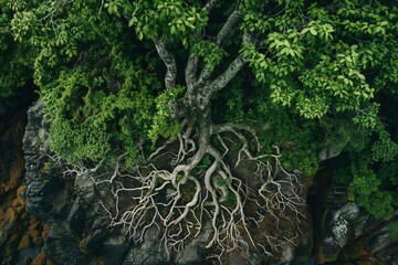 Fototapeta premium Overhead View of Family Planting Trees for Generational Unity