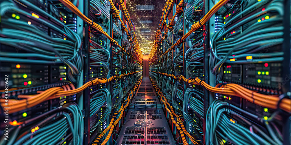 Poster the virtually endless: a seemingly infinite expanse of computer servers and network cables.
