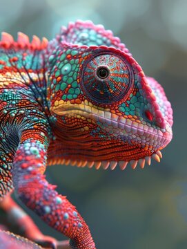 closeup of a colorful chameleon lizard. generative AI hyper realistic 