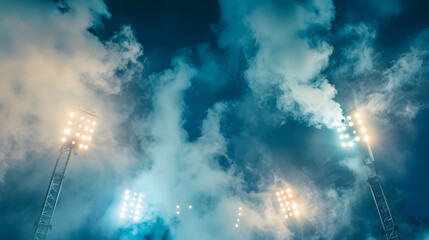 Bright stadium arena lights and smoke