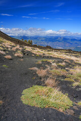Mount Etna landscape with volcano craters in Sicily, Italy, Europe	
