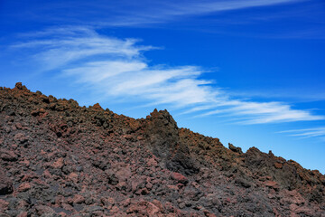 Mount Etna landscape with volcano craters in Sicily, Italy, Europe	
