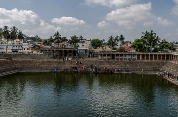 Lord Yoga Narasimha Temple and Kalyani Big Pond at Melkote. India.