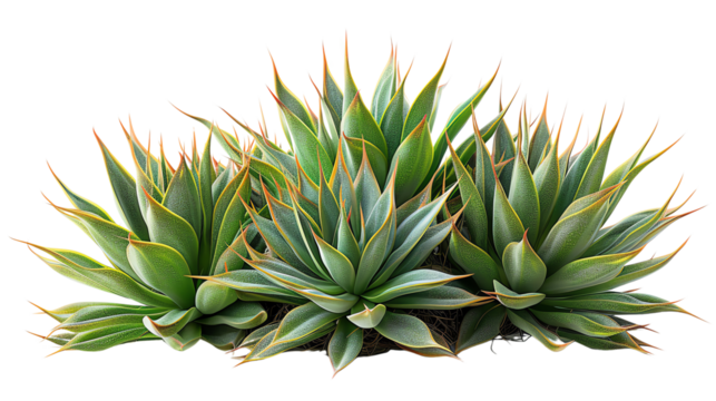 Green and blue agave attenuata 'Variegata' succulent plants with sharp, pointed leaves growing in a cluster.