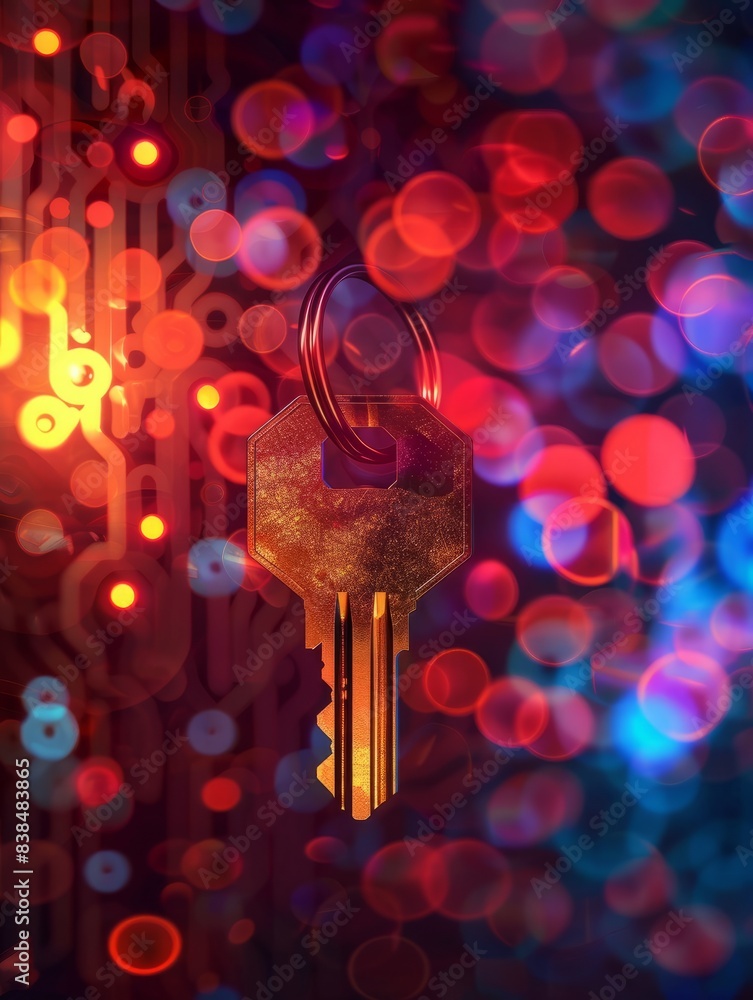 Poster cyber digital key and security concept of the background of abstract blurred light. hyper realistic