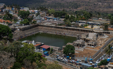 Lord Yoga Narasimha Temple and Kalyani Big Pond at Melkote. India.