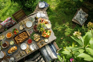 Top-Down Overhead Angle of Family and Friends BBQ