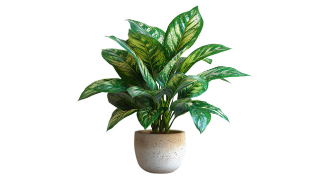 The image shows a potted Aglaonema commutatum plant with green and white leaves.