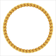Gold twisted rope circle frame. Round rope border. © Quarta