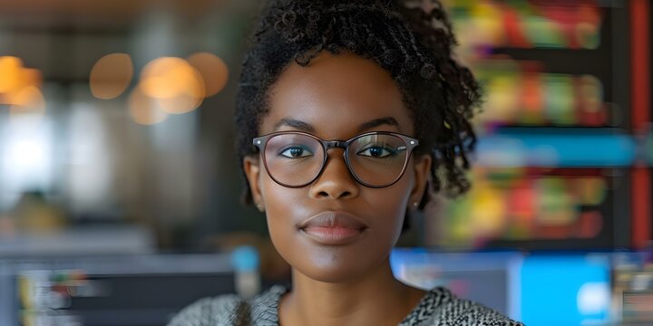 Passionate Afro female programmer specializing in software development. Concept Software Development, Afro-Female Programmer, Passionate, Technology Specialist, Coding