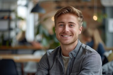 Fototapeta premium Man happily seated at a meal table