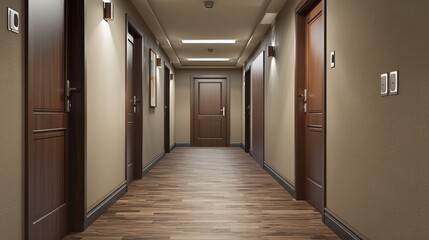 A hallway stock photo captures the essence of a transitional space within a building, often showcasing architectural detail
