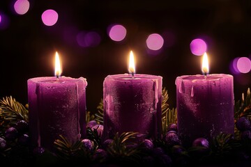 Array of purple flames near green foliage and violet bulbs