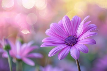 Obraz premium Lilac blooms against soft pink and yellow blur