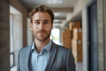 Fototapeta premium Man in suit in hallway