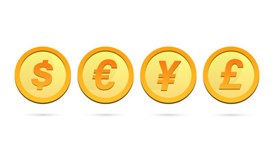 coin set dollar euro yen and pound