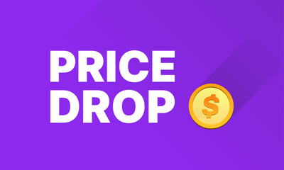 price drop sale banner with dollar coin falling