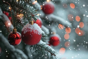 Obraz premium A hanging red decoration on a tree