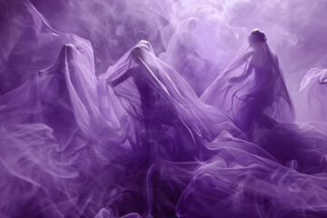 ethereal figures emerge in the mystical purple haze. visually captivating exploration of identity. generative ai