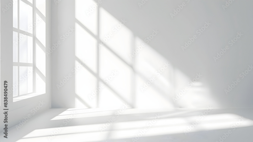 Aufkleber realistic and minimalist blurred natural light windows shadow overlay on wall paper texture abstract