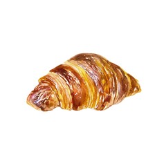 Croissant watercolor. Illustration of pastry isolated on white background. For cards, invitations, banners, posters, cafe menus, bakeries, restaurants