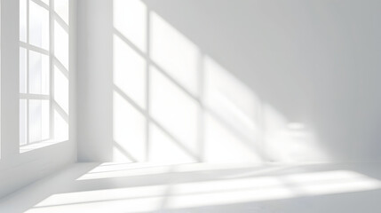 Fototapeta premium realistic and minimalist blurred natural light windows shadow overlay on wall paper texture abstract background minimal abstract light white background for product presentation