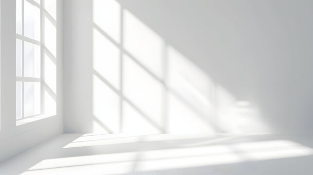 realistic and minimalist blurred natural light windows shadow overlay on wall paper texture abstract background minimal abstract light white background for product presentation