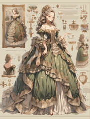 Design of vintage rococo baroque dress