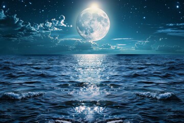 Moon ocean night view