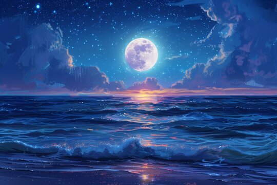 Moonlit sky over ocean