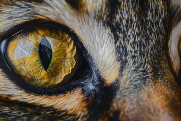 close up of brown furry cat with yellow eye - Powered by Adobe