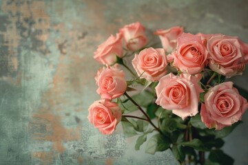 Obraz premium Pink roses in vase on table