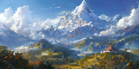 Naklejka premium A majestic mountain peak shrouded in mist