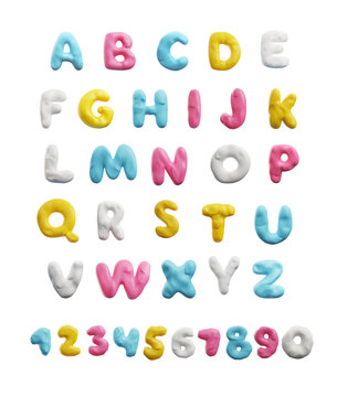 Cute alphabet, different letters in plasticine art, realistic 3D vector